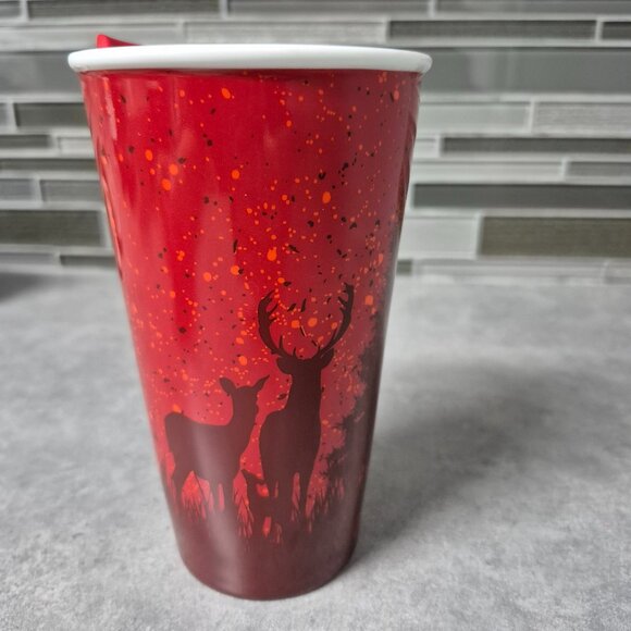 2017 Tim Hortons Red Deer Scene Ceramic Travel Coffee Tea Mug Cup - Picture 3 of 11
